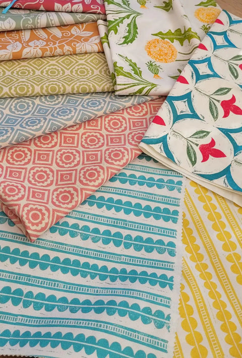 lino cut fabric designs by lizzie mabley
