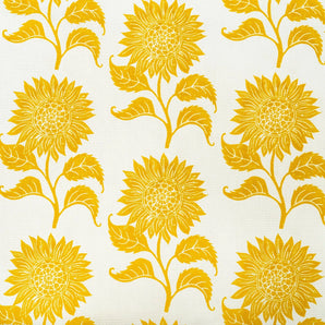 sunflower lino printed fabric designed by lizzie mabley