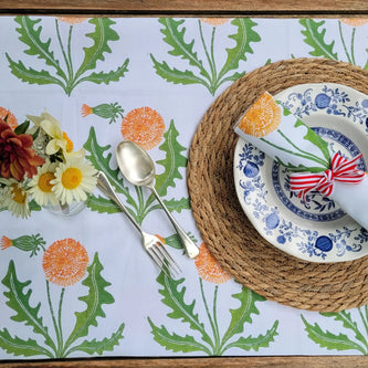 lino printed table runners designed by lizzie mabley