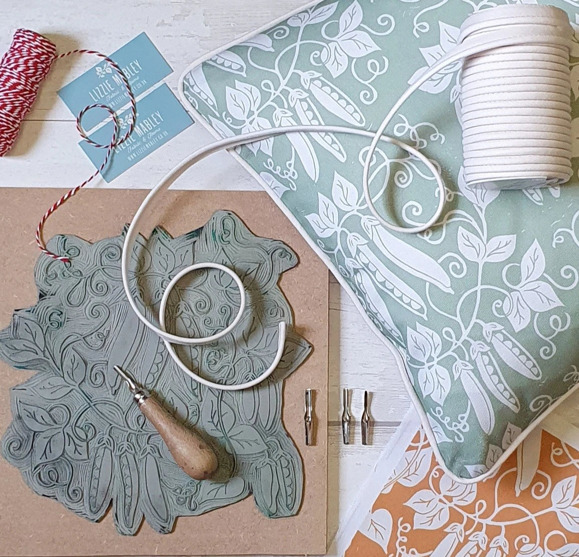 Lizzie Mabley's design process from cutting lino blocks to printed homewares