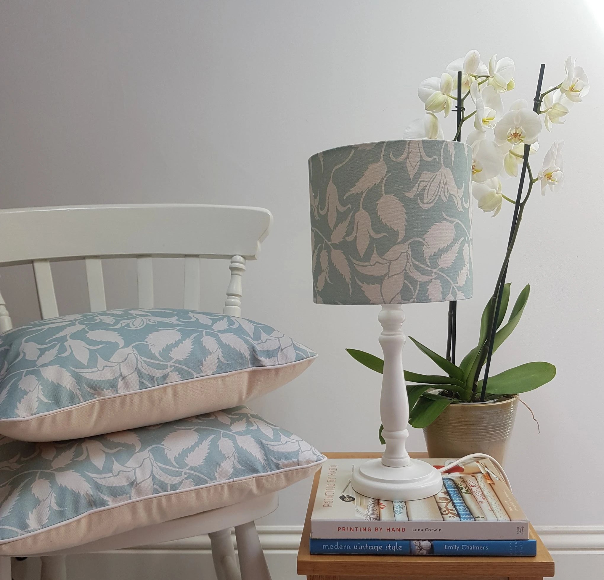Alpina lino block printed fabric homewares designed by lizzie mabley