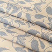 Blue on Cream Alpina lino block printed fabric designed by Lizzie Mabley