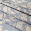 Cream on Blue Alpina lino block printed fabric designed by Lizzie Mabley