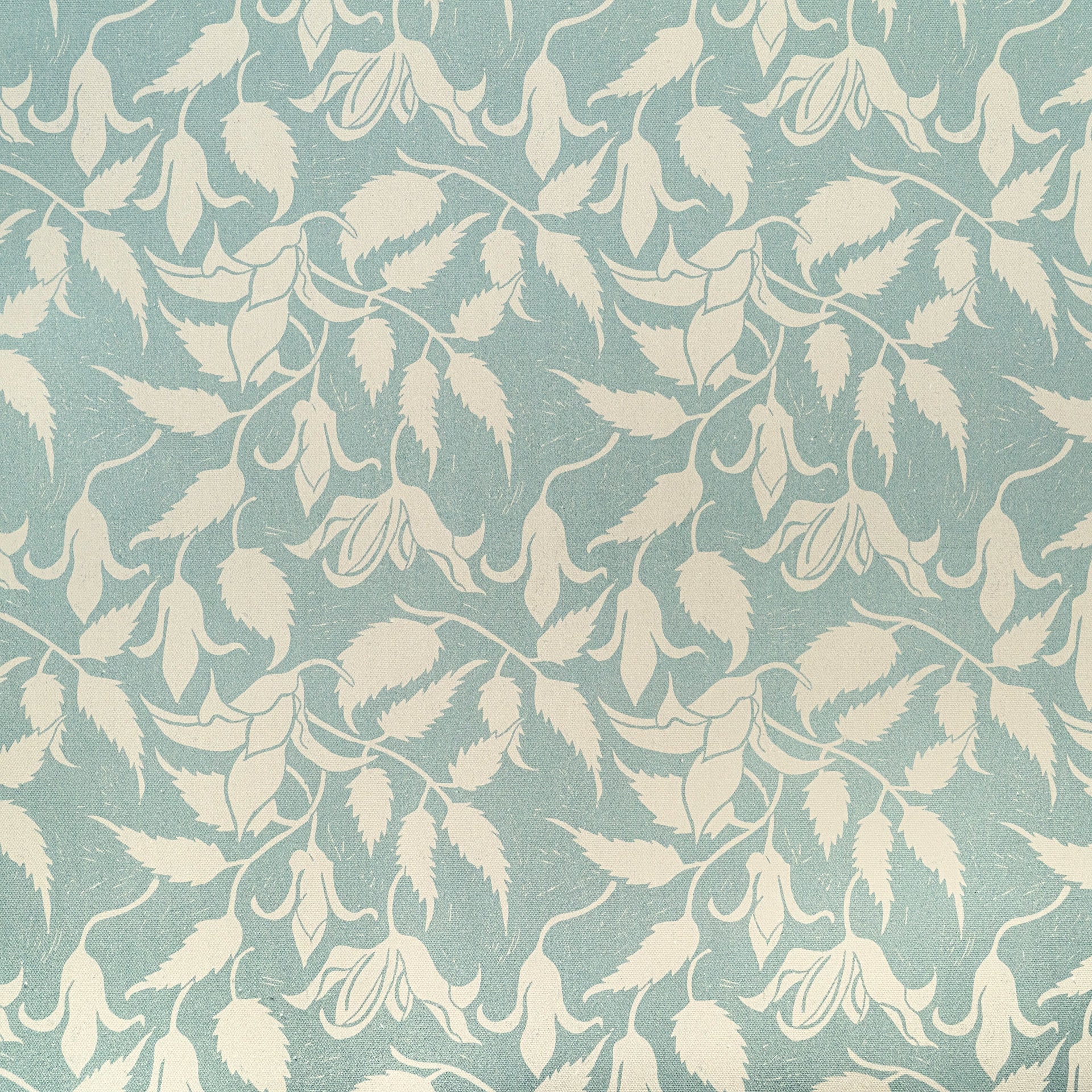 Green Alpina lino block printed fabric designed by Lizzie Mabley