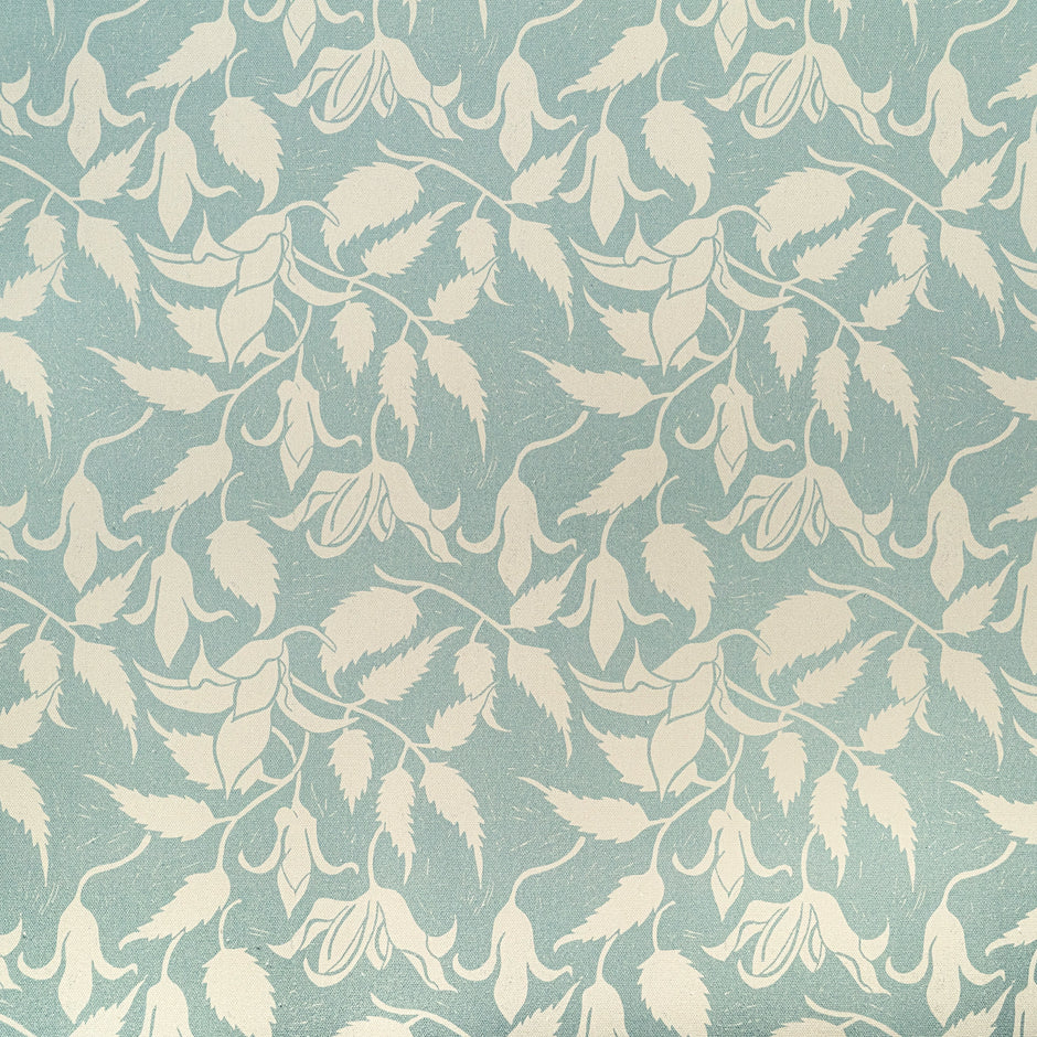 Green Alpina lino block printed fabric designed by Lizzie Mabley