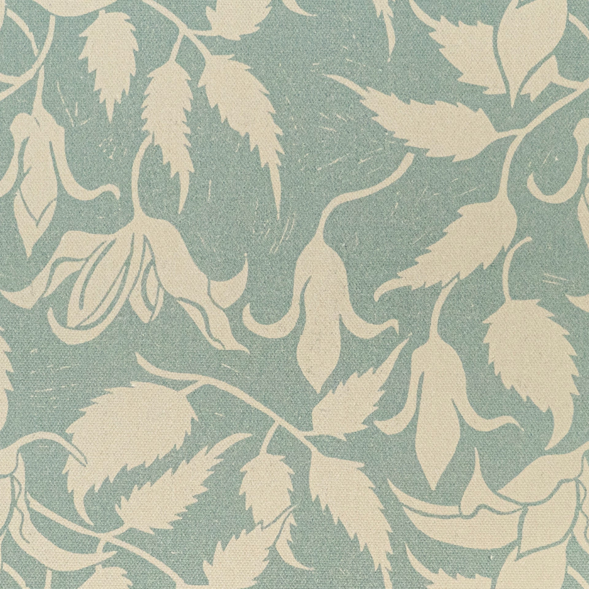 Green Alpina lino block printed fabric designed by Lizzie Mabley