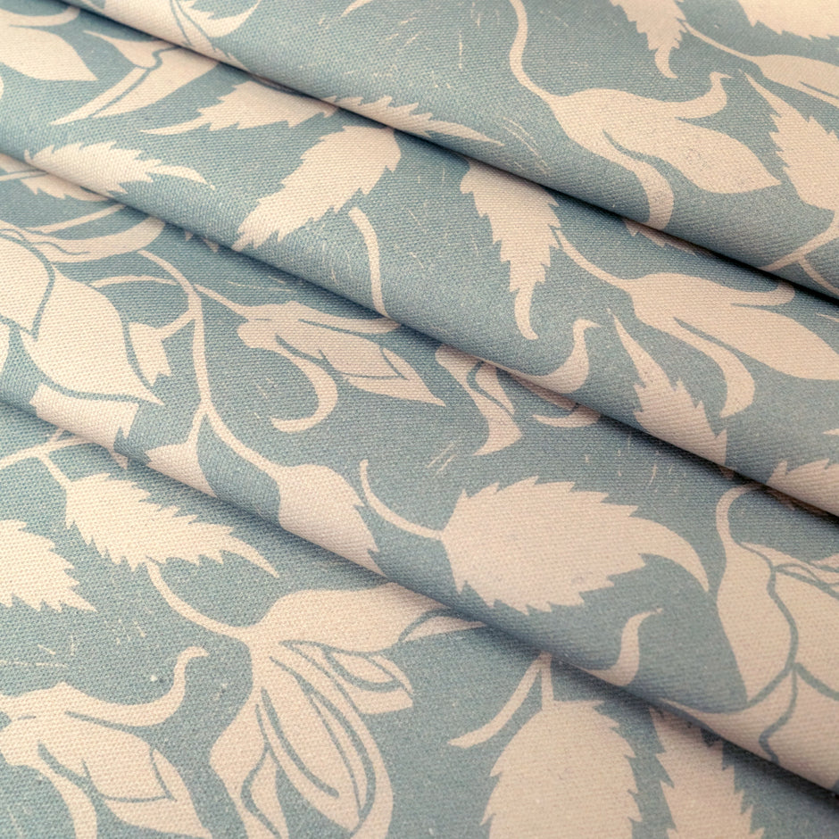 Green Alpina lino block printed fabric designed by Lizzie Mabley