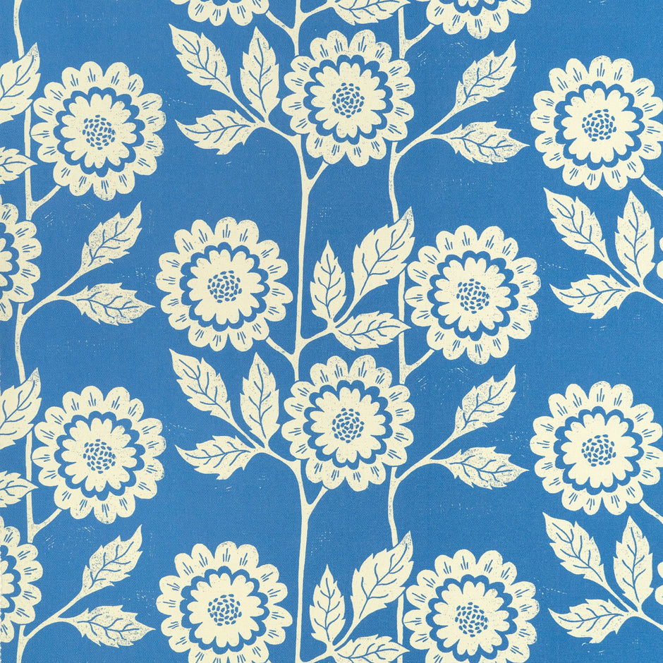 Blue Negative Cecilia lino block printed fabric designed by Lizzie Mabley