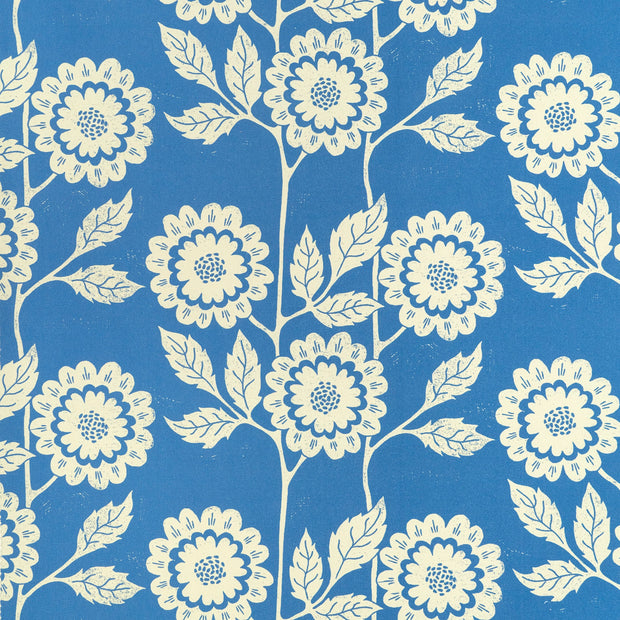 Blue Negative Cecilia lino block printed fabric designed by Lizzie Mabley