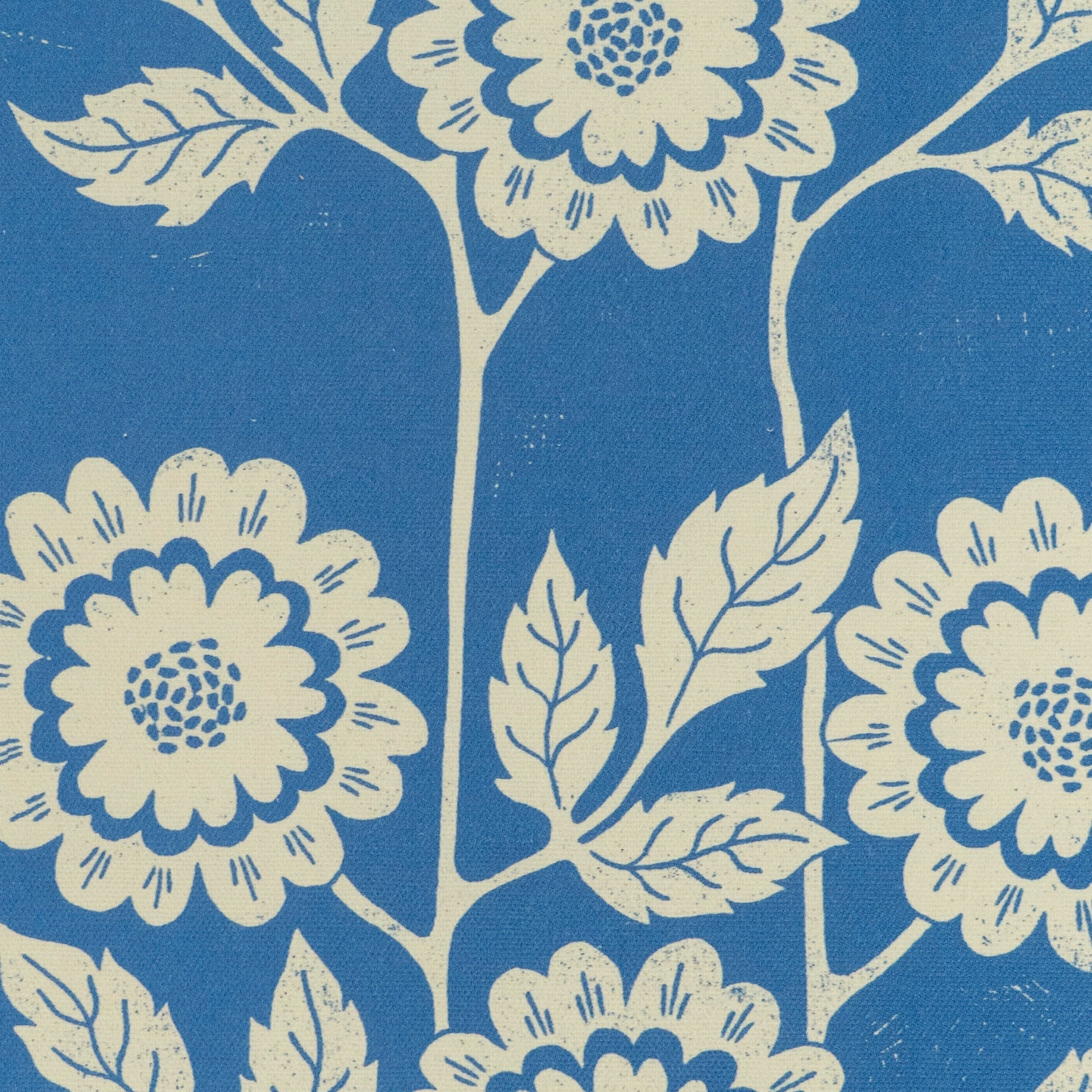Blue Negative Cecilia lino block printed fabric designed by Lizzie Mabley