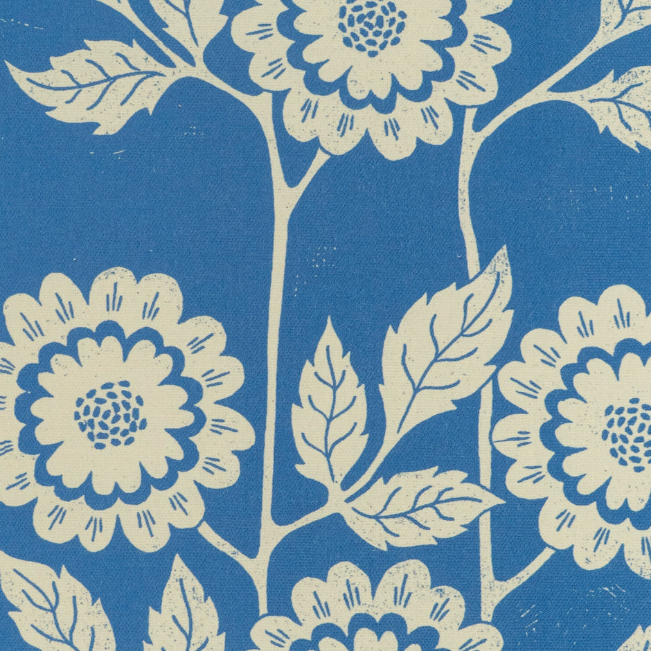 Blue Negative Cecilia lino block printed fabric designed by Lizzie Mabley