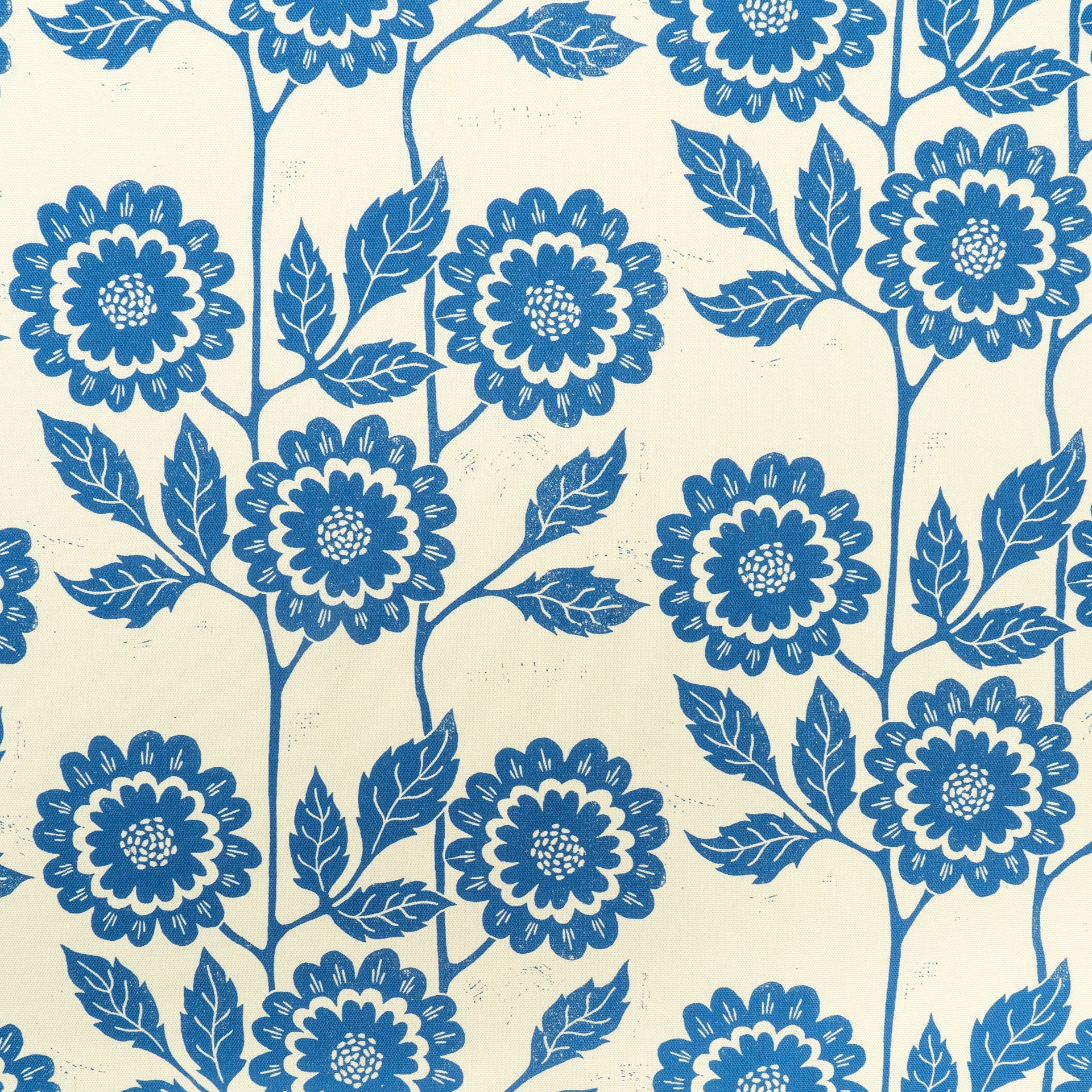 Blue Positive Cecilia lino block printed fabric designed by Lizzie Mabley