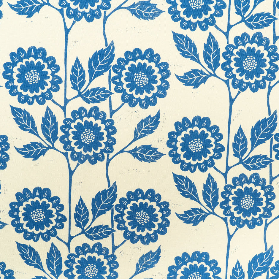 Blue Positive Cecilia lino block printed fabric designed by Lizzie Mabley