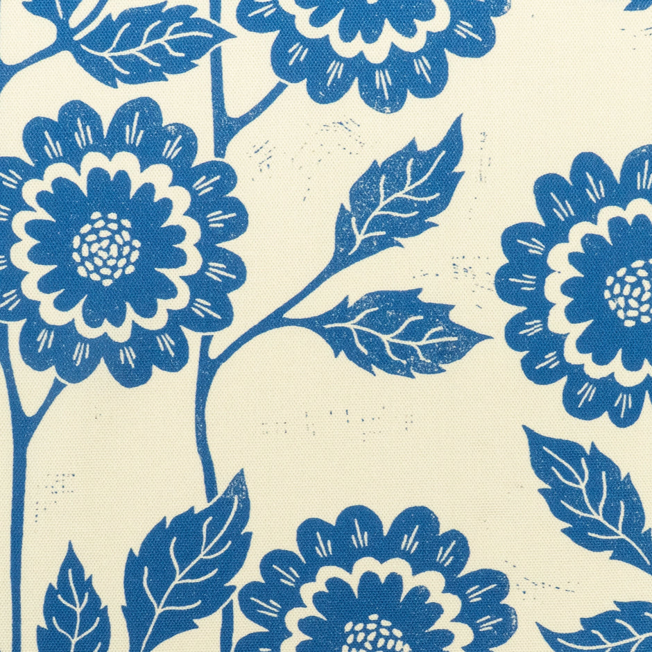 Blue Positive Cecilia lino block printed fabric designed by Lizzie Mabley