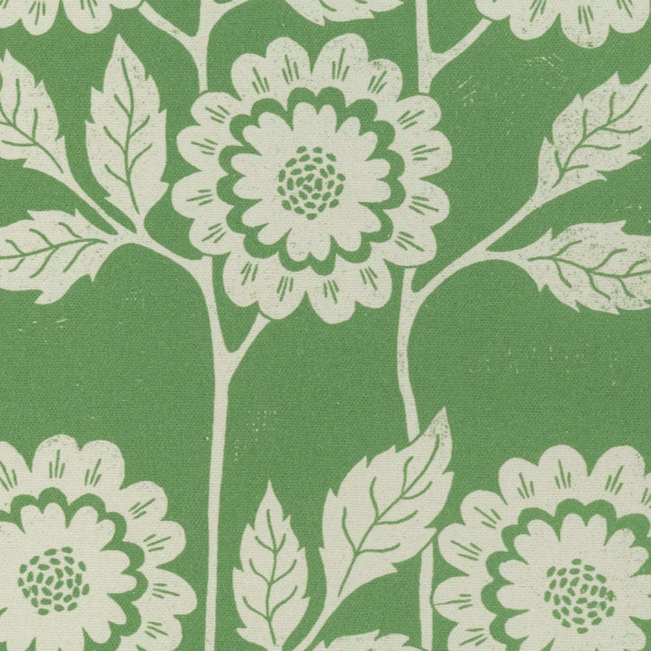 Green Negative Cecilia lino block printed fabric designed by Lizzie Mabley