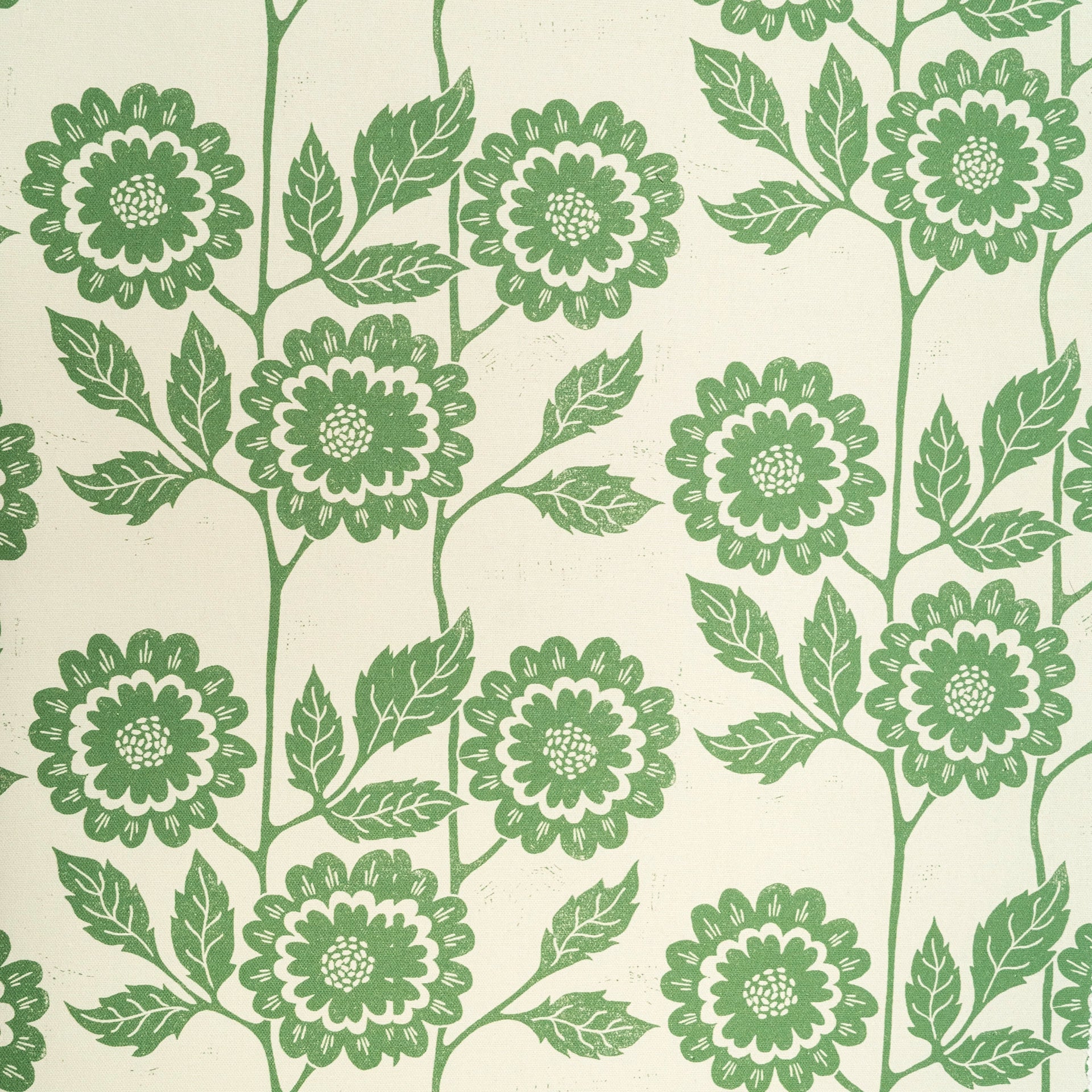 Green Positive Cecilia lino block printed fabric designed by Lizzie Mabley