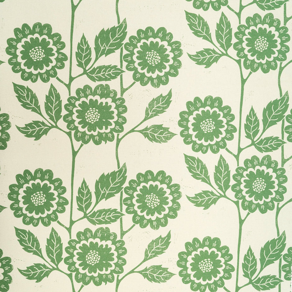 Green Positive Cecilia lino block printed fabric designed by Lizzie Mabley