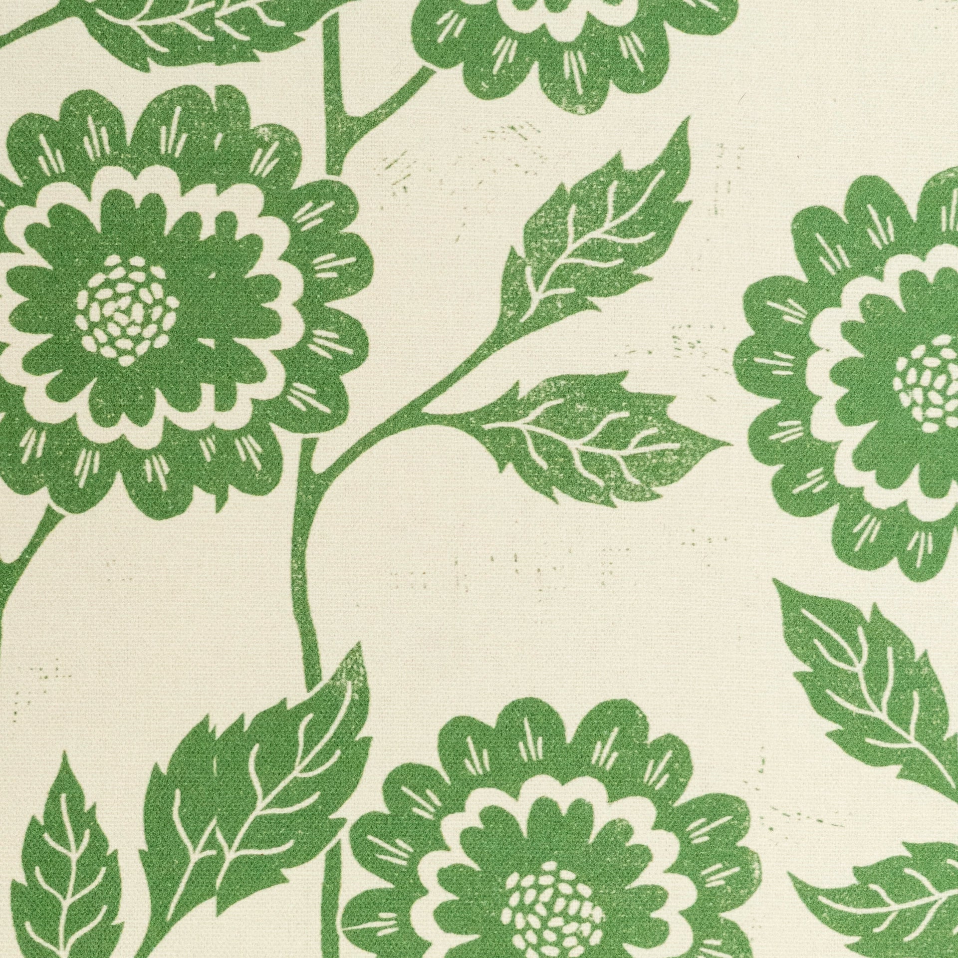 Green Positive Cecilia lino block printed fabric designed by Lizzie Mabley
