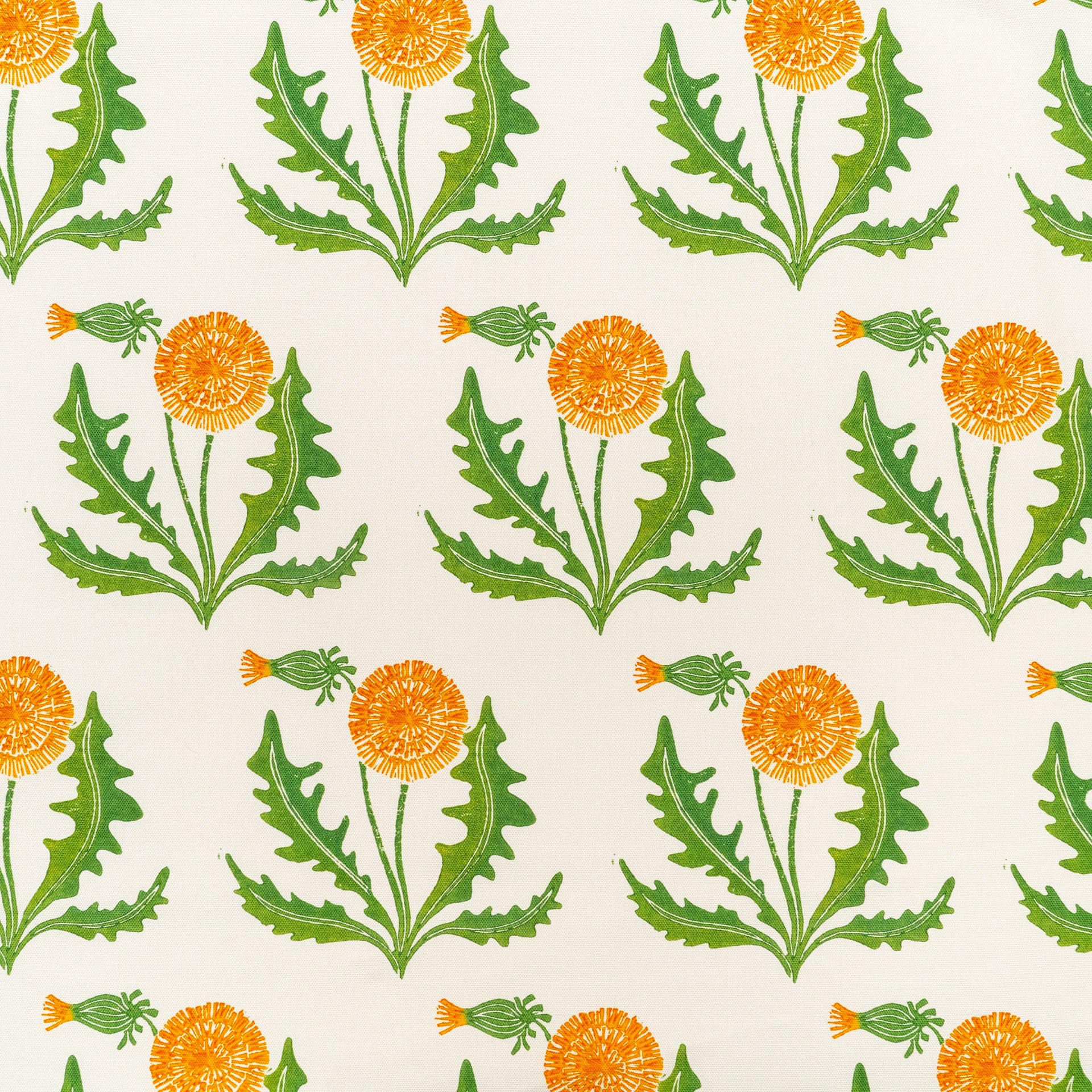 Dandelion lino block printed fabric designed by Lizzie Mabley