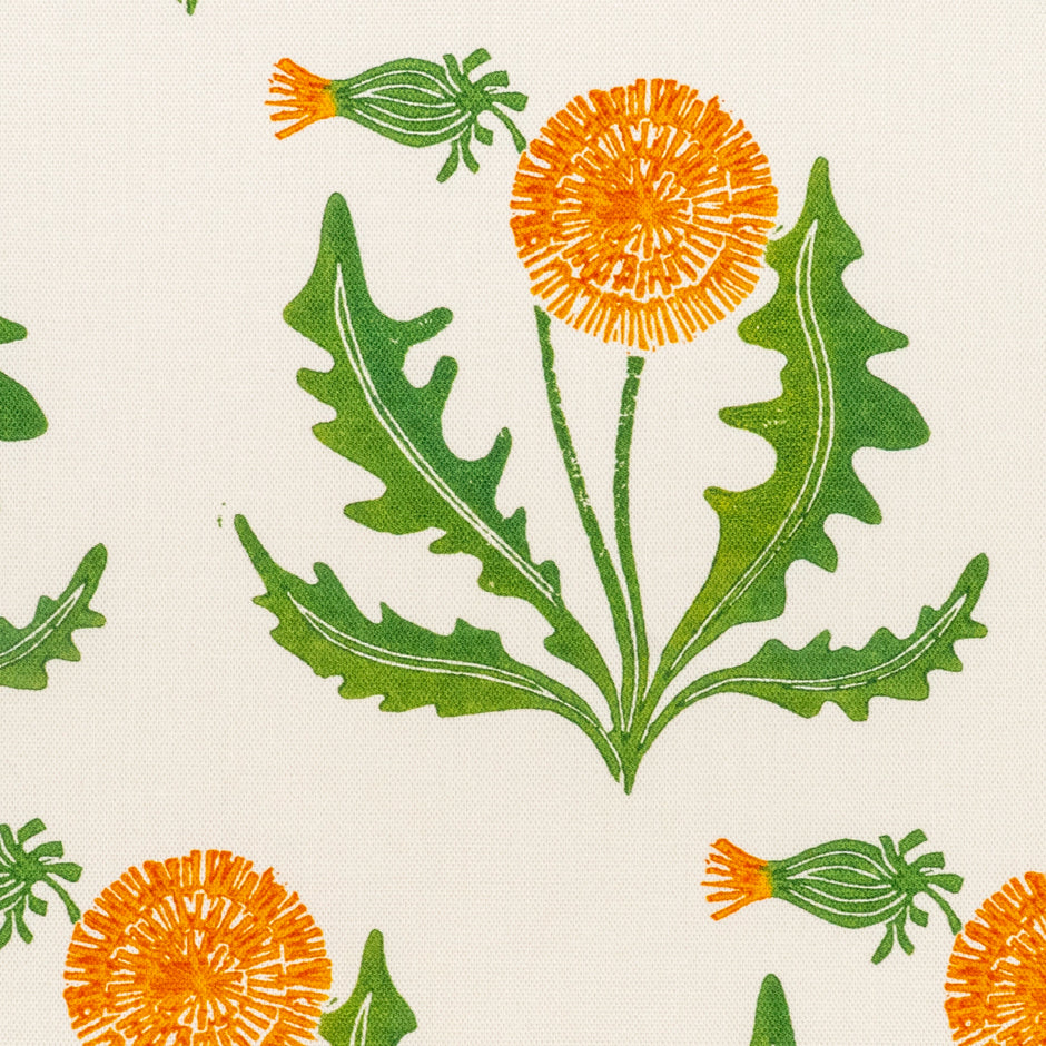 Dandelion lino block printed fabric designed by Lizzie Mabley