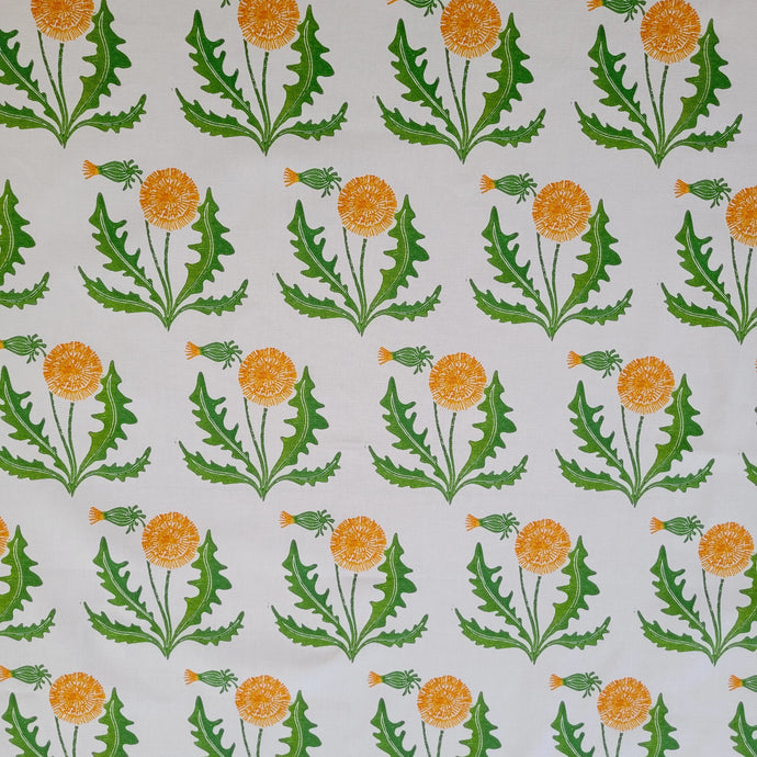 Dandelion lino block printed fabric designed by lizzie mabley