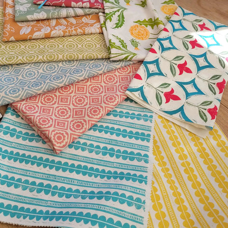 lino cut fabric designs by lizzie mabley