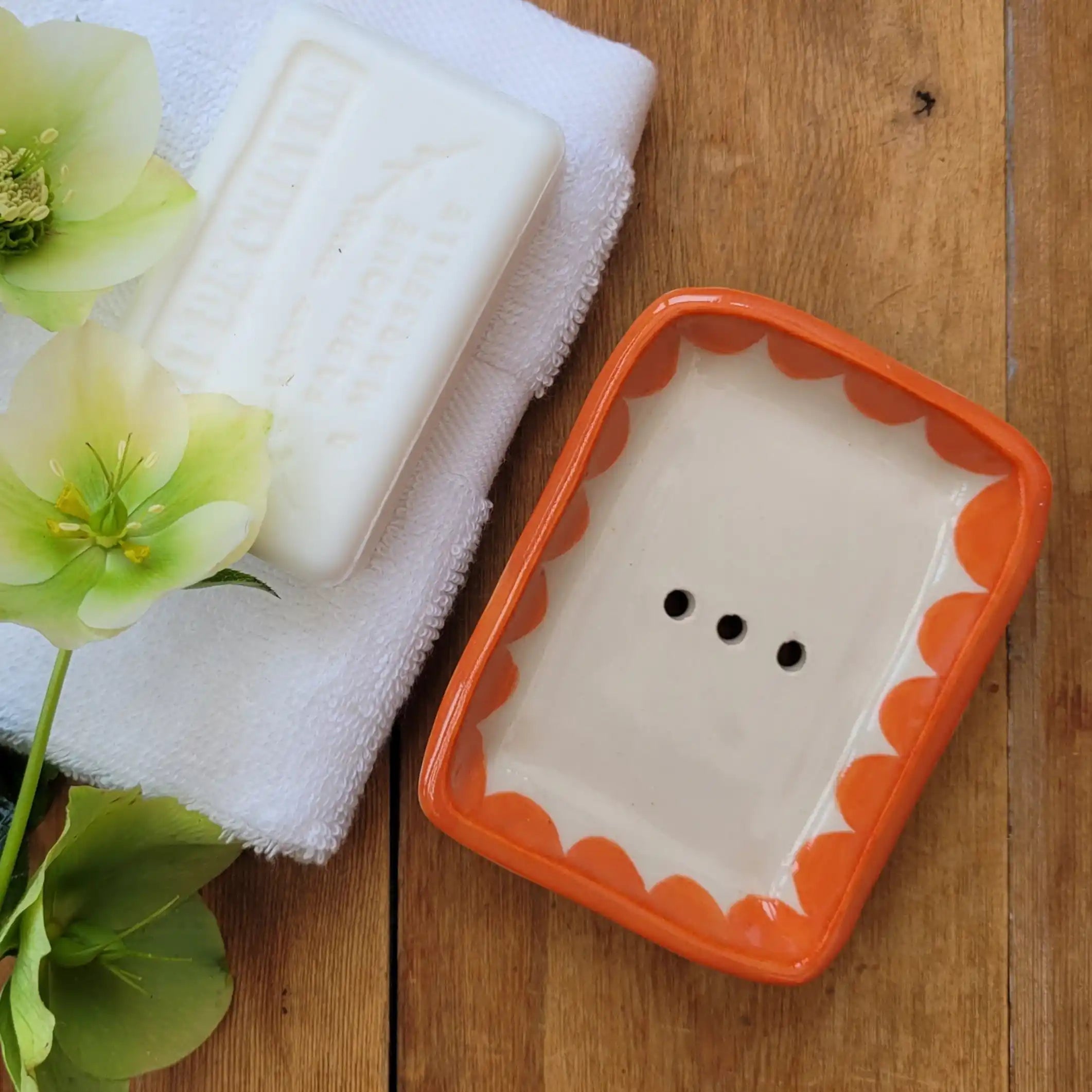 Handmade Ceramic Soap Dish Orange Scalloped designed by lizzie mabley