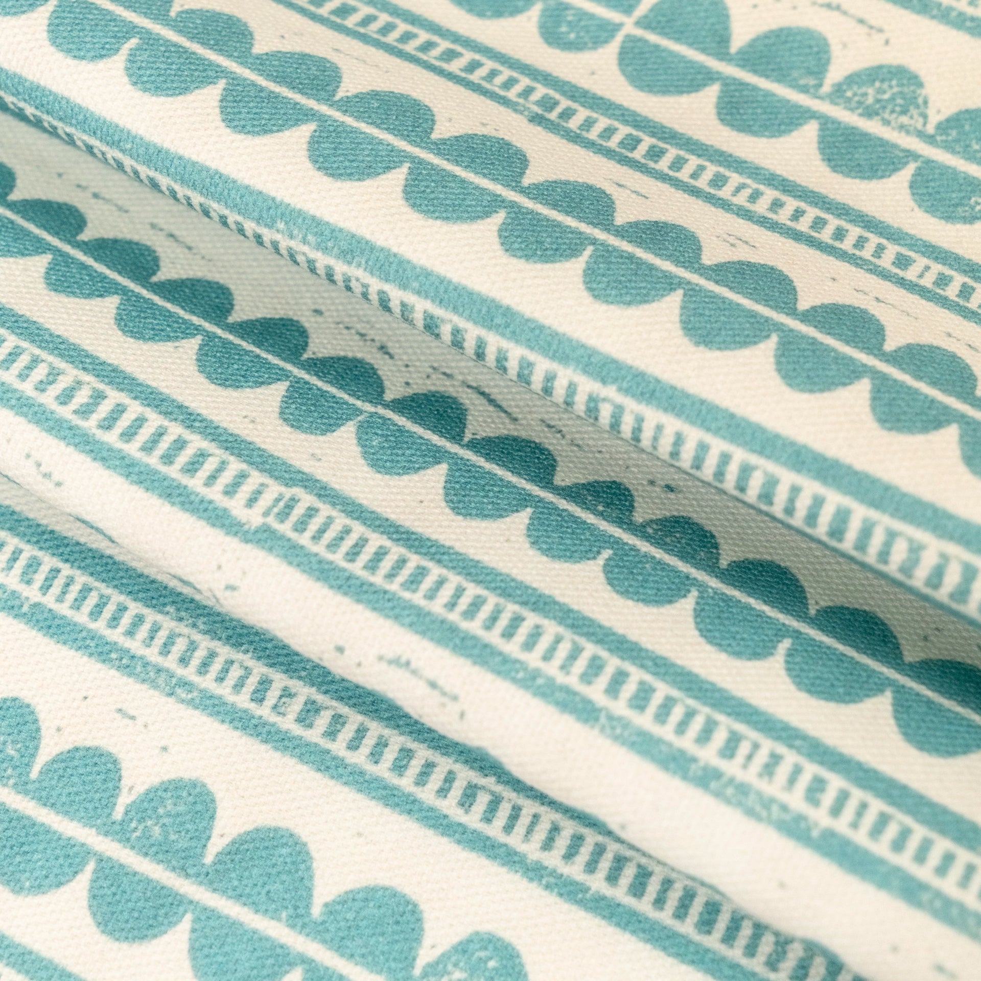 Blue Henry lino block printed fabric designed by Lizzie Mabley