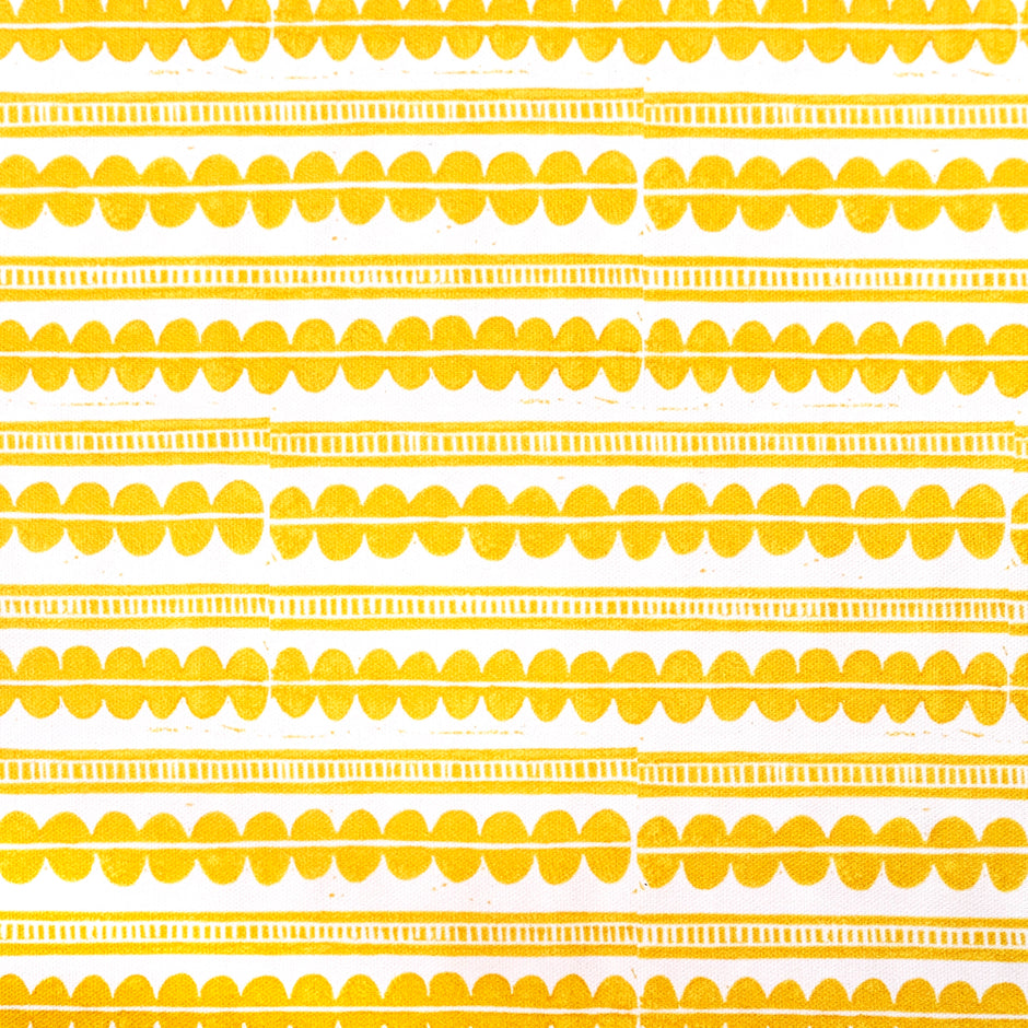Yellow Henry lino block printed fabric designed by Lizzie Mabley
