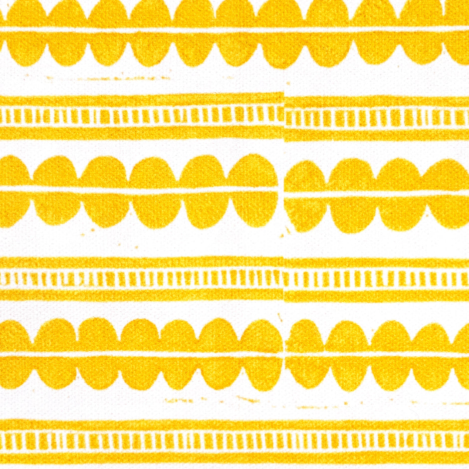 Yellow Henry lino block printed fabric designed by Lizzie Mabley