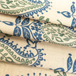 Blue and Green Josephine lino block printed fabric designed by Lizzie Mabley