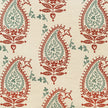 Red and Green Josephine lino block printed fabric designed by Lizzie Mabley