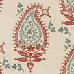 Red and Green Josephine lino block printed fabric designed by Lizzie Mabley