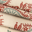Red and Green Josephine lino block printed fabric designed by Lizzie Mabley