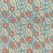 Blue and Coral Lucy lino block printed fabric designed by Lizzie Mabley