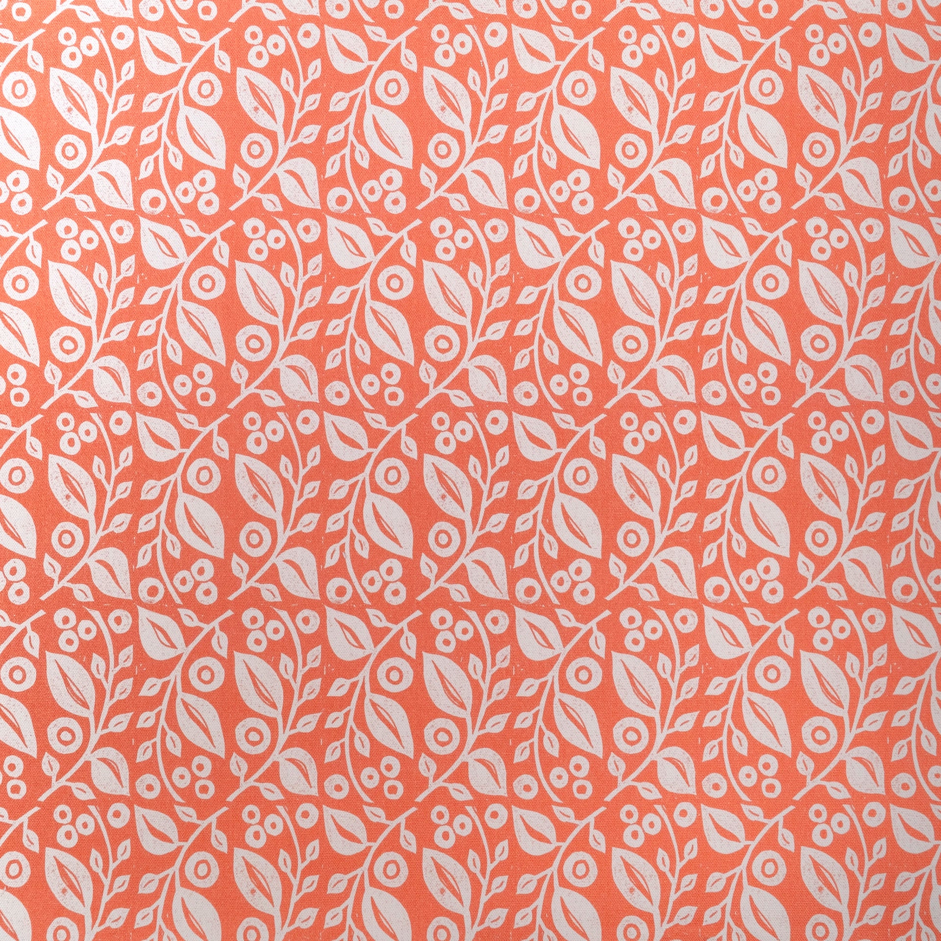 Coral Lucy lino block printed fabric designed by Lizzie Mabley