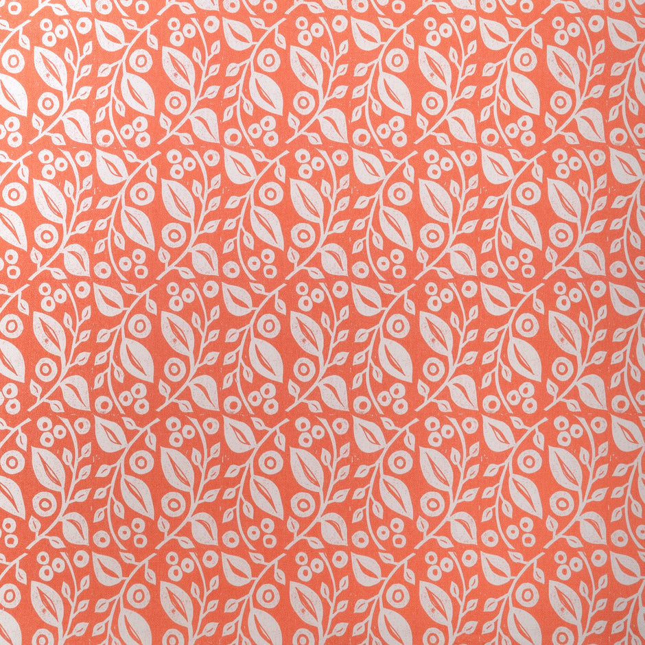 Coral Lucy lino block printed fabric designed by Lizzie Mabley