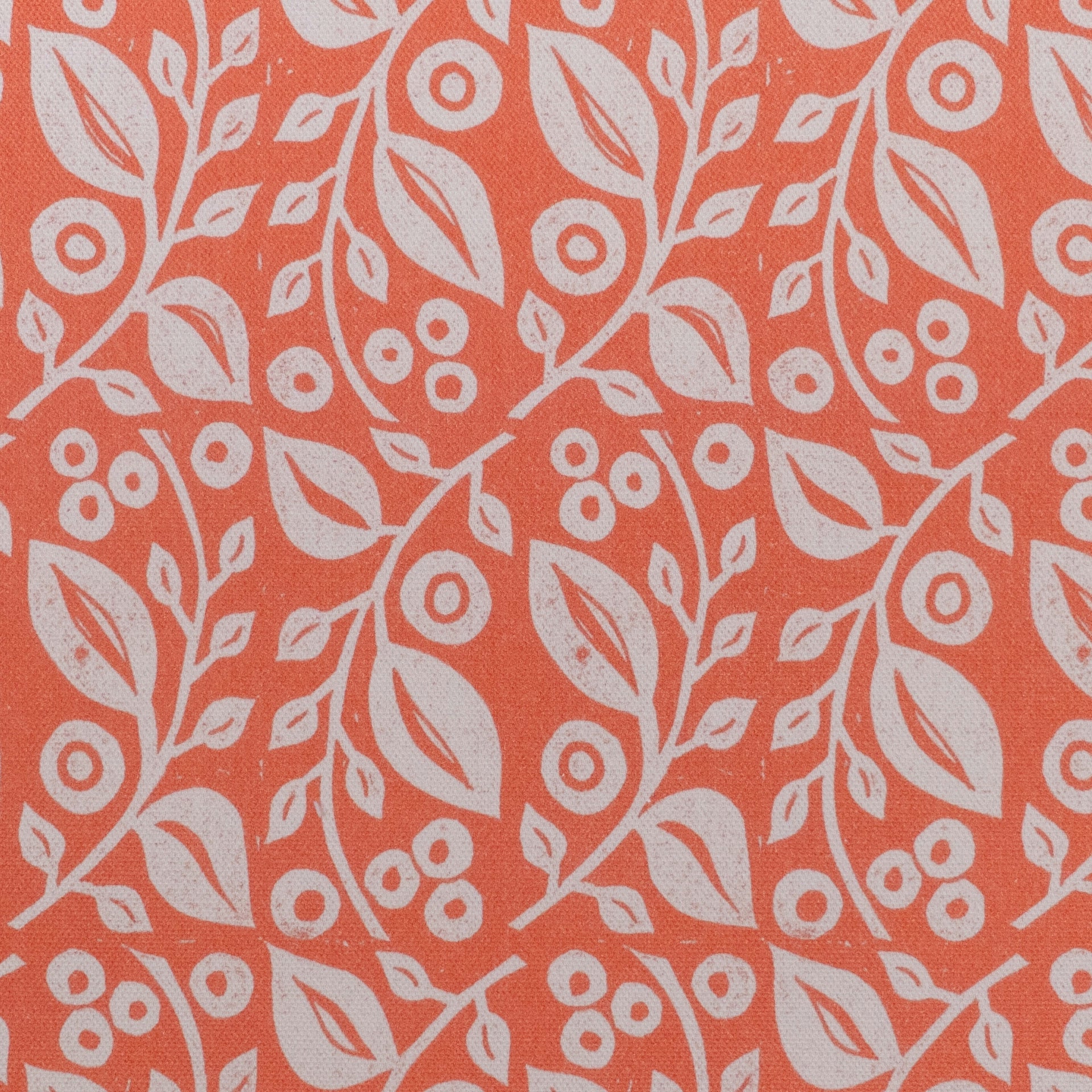 Coral Lucy lino block printed fabric designed by Lizzie Mabley