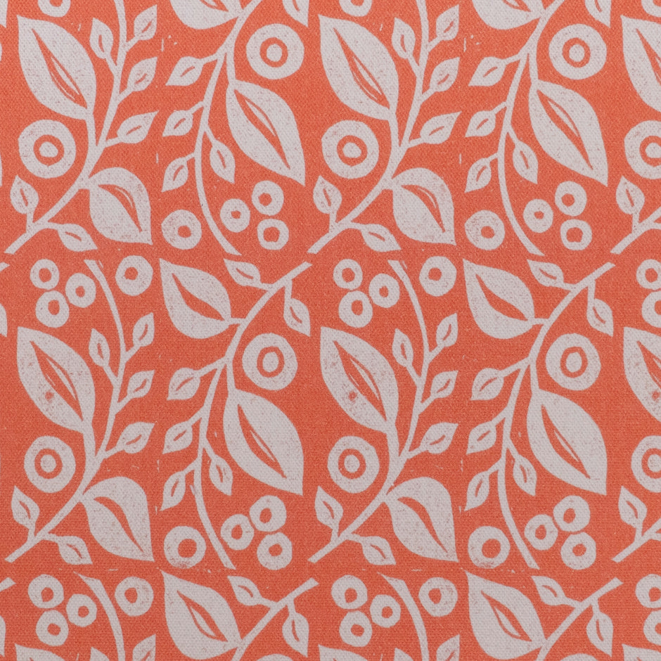 Coral Lucy lino block printed fabric designed by Lizzie Mabley