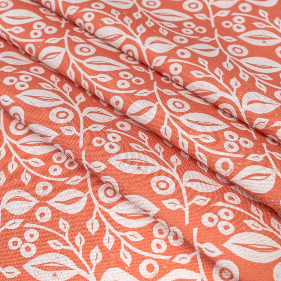 Coral Lucy lino block printed fabric designed by Lizzie Mabley