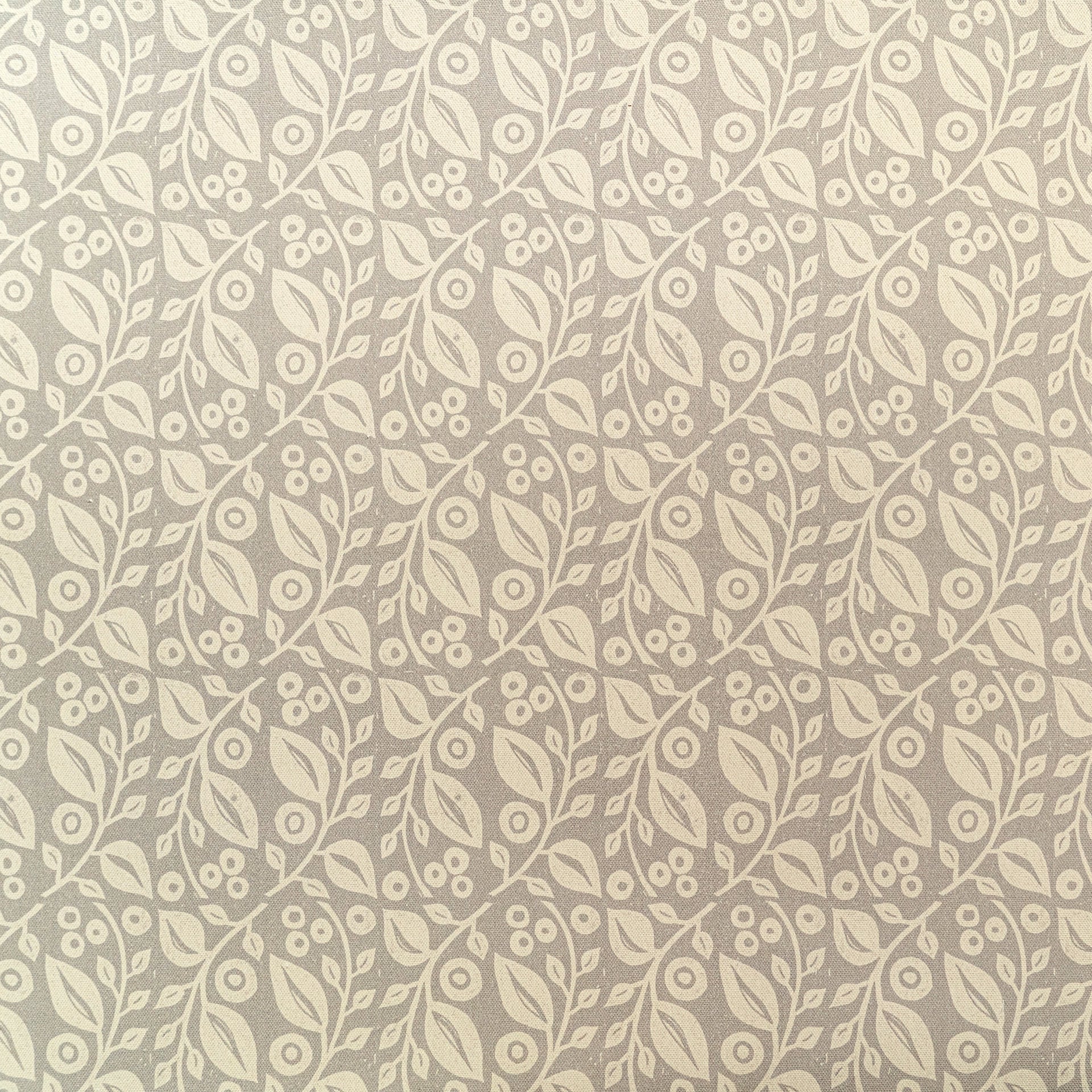 Grey Lucy lino block printed fabric designed by Lizzie Mabley