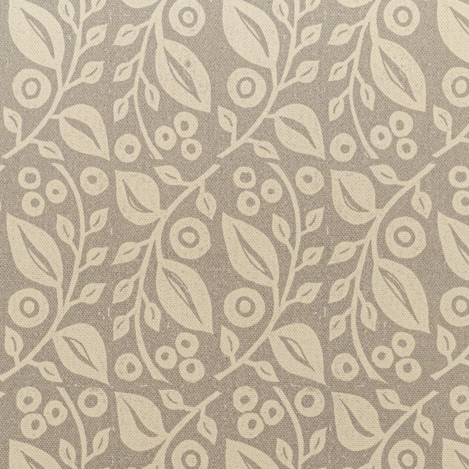 Grey Lucy lino block printed fabric designed by Lizzie Mabley