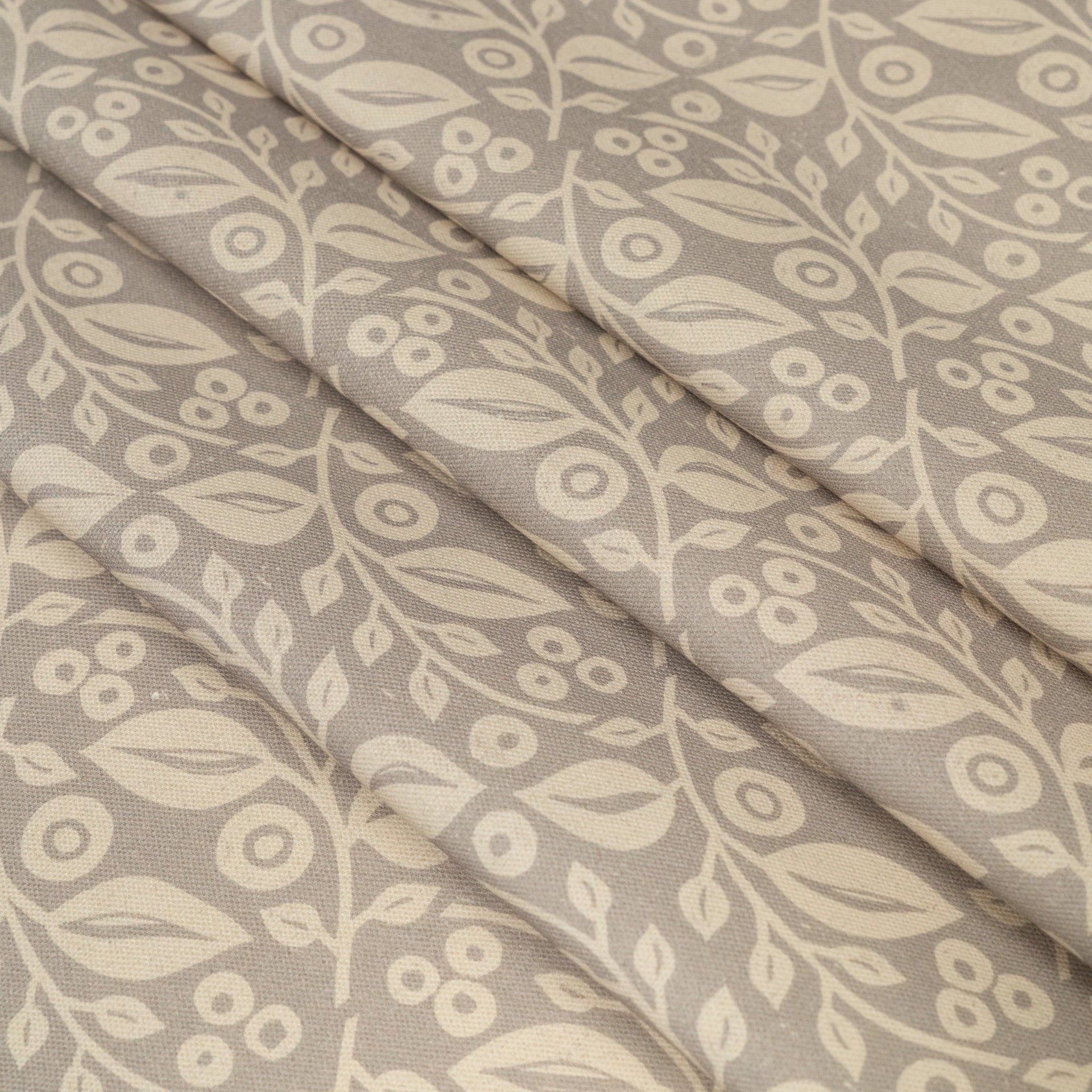 Grey Lucy lino block printed fabric designed by Lizzie Mabley