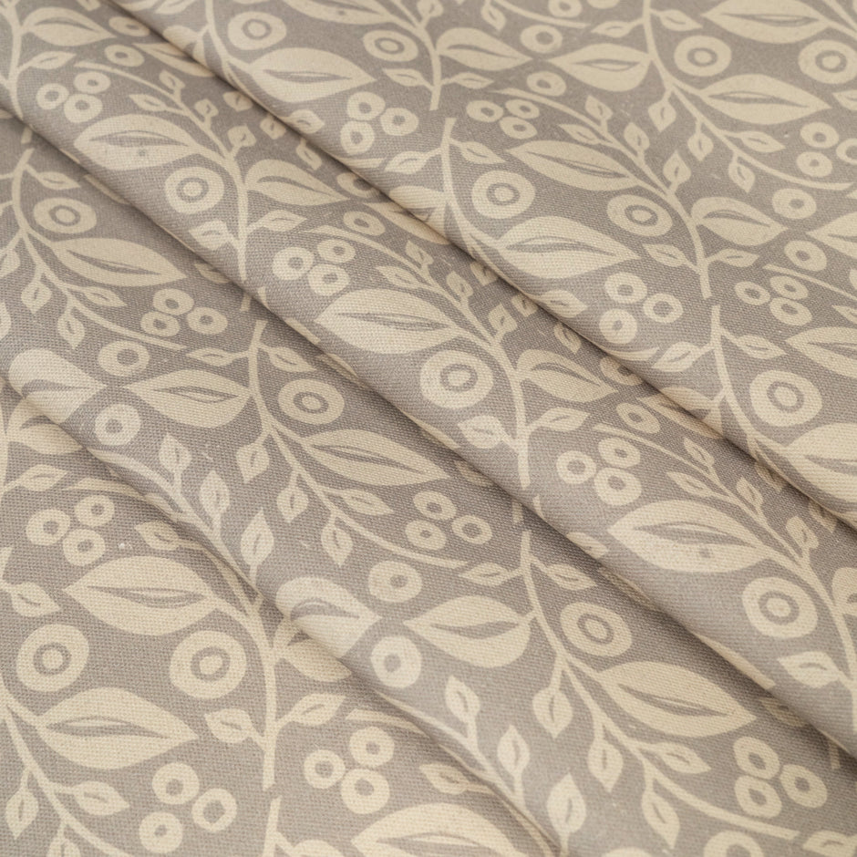 Grey Lucy lino block printed fabric designed by Lizzie Mabley
