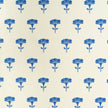 Blue Marigold lino block printed fabric designed by Lizzie Mabley