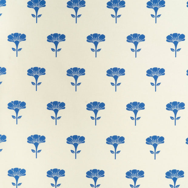 Blue Marigold lino block printed fabric designed by Lizzie Mabley