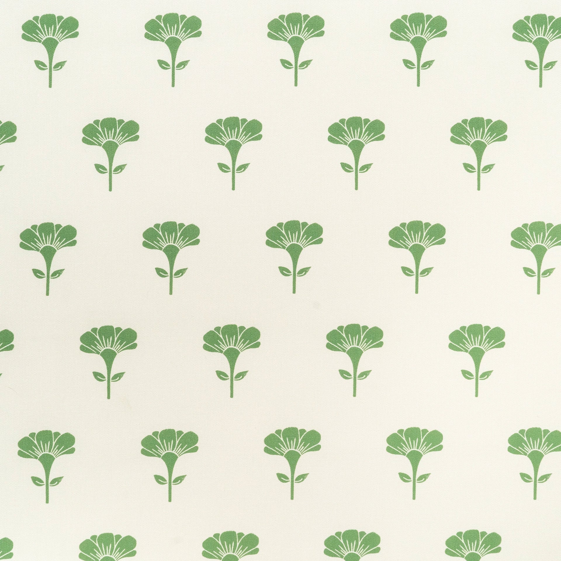 Green Marigold lino block printed fabric designed by Lizzie Mabley