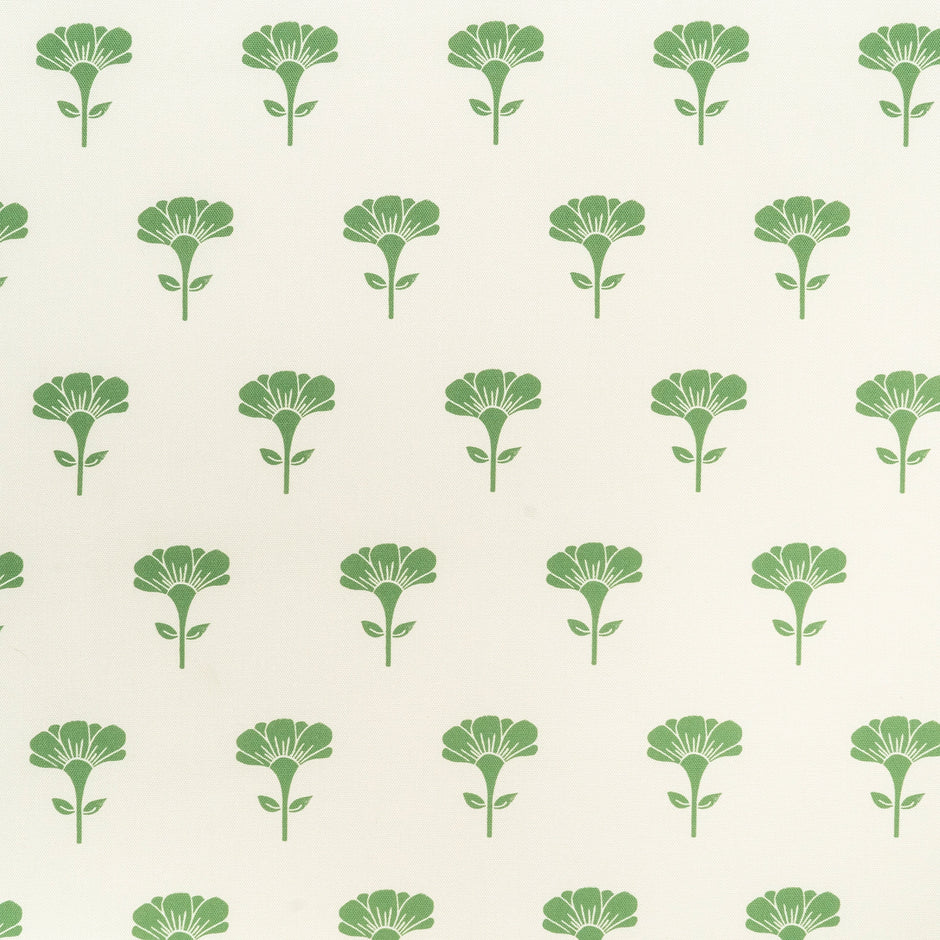 Green Marigold lino block printed fabric designed by Lizzie Mabley