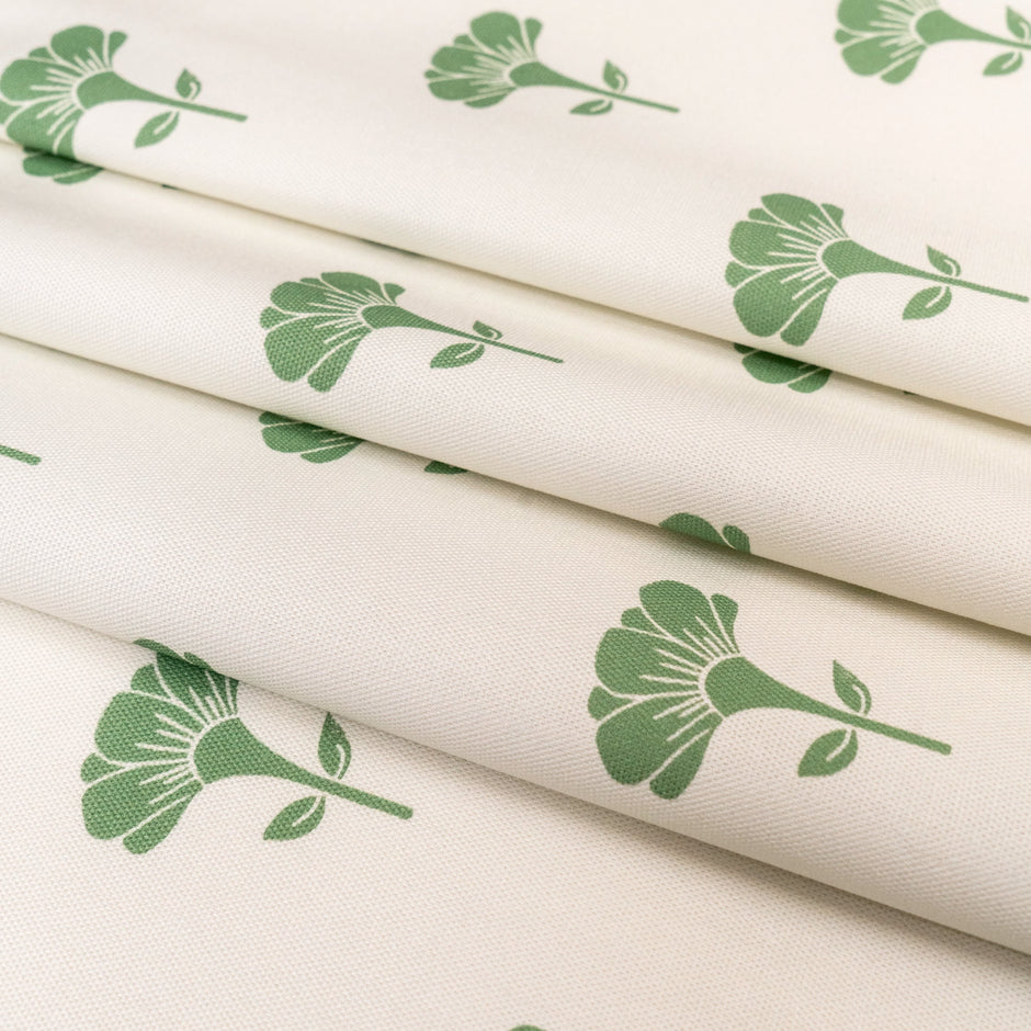 Green Marigold lino block printed fabric designed by Lizzie Mabley