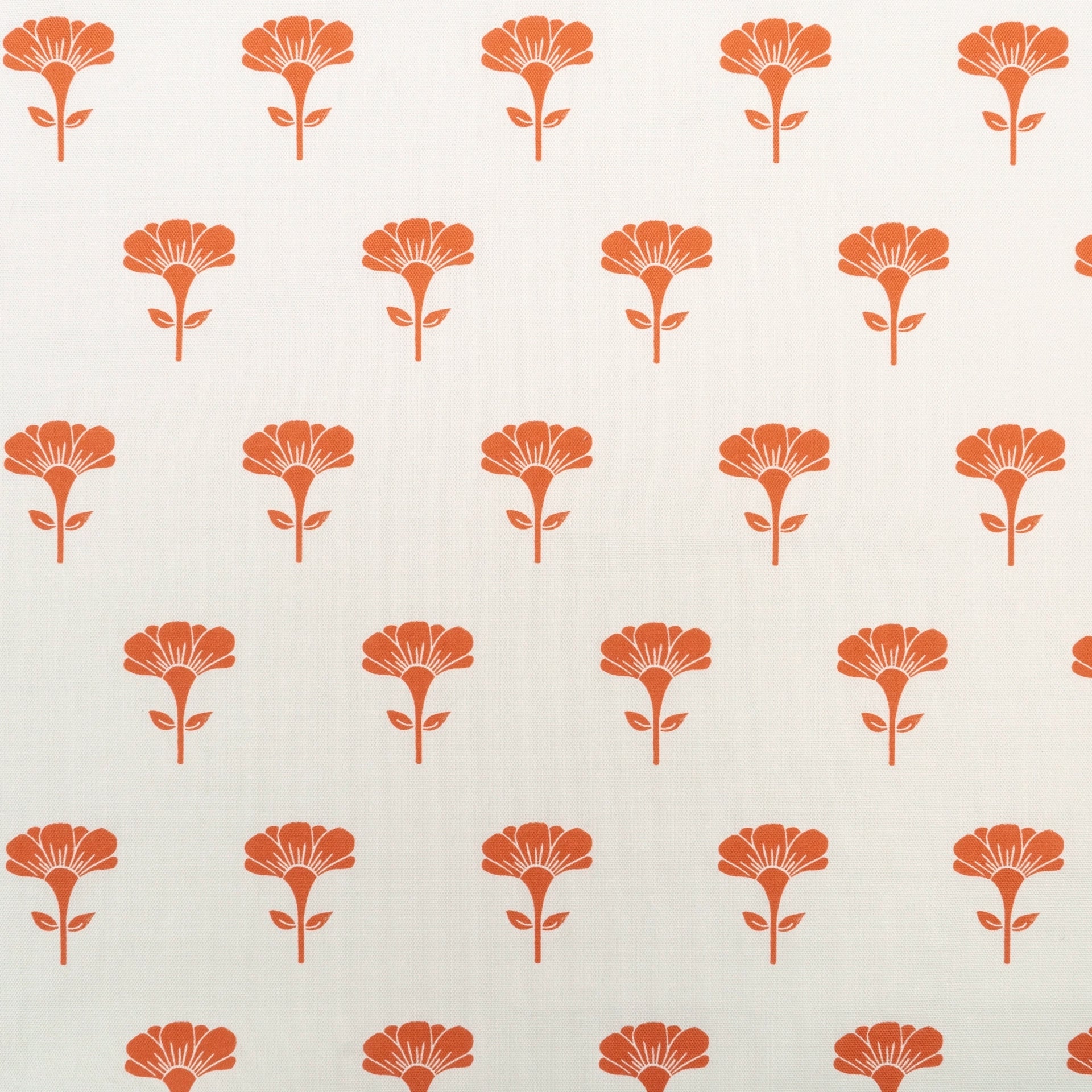 Orange Marigold lino block printed fabric designed by Lizzie Mabley